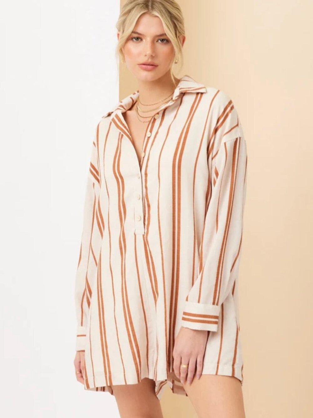 Striped Button Down Collared Romper